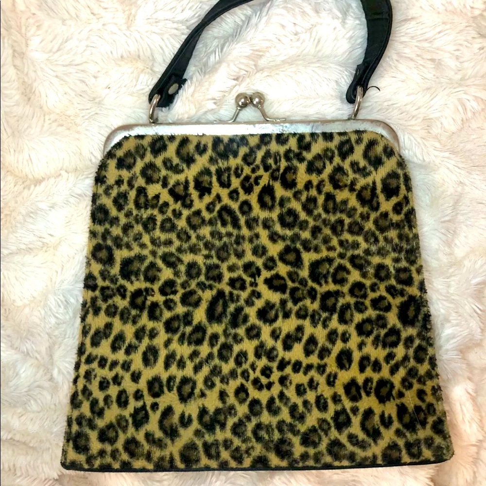 90’s Hot Topic Leopard Fur Square Clutch Handbag - Picture 3 of 3